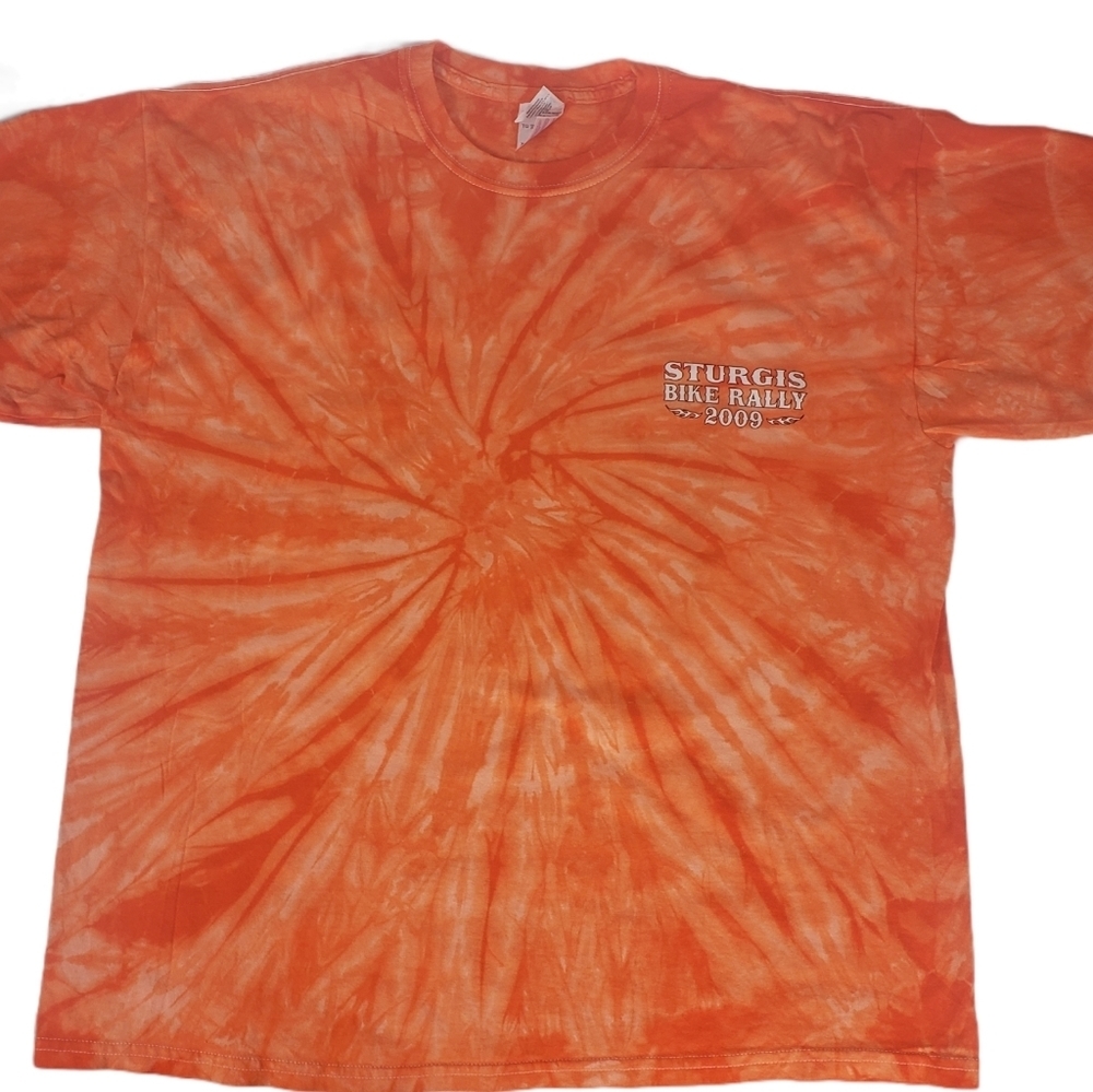 2009 Sturgis Motorcycle Rally T-Shirt Sz XL Orange Tie-Dye Eagle Print Bike Week - Picture 2 of 7